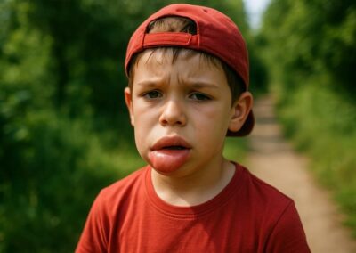 Enfant piqué par un frelon sur la lèvre