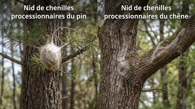 Différence entre nid de chenilles processionnaires du pin et du chêne