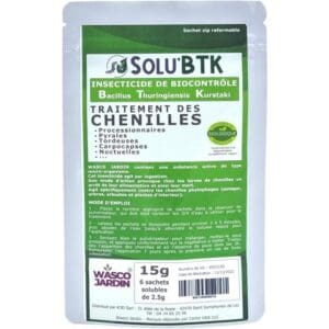 SoluBTK - 15 g - 20 litres - Insecticide Bacillus Thuringiensys Kurstaki - Chenilles, Pyrales, Tordeuses, Carpocapses, Noctuelles UAB Agriculture Biologique