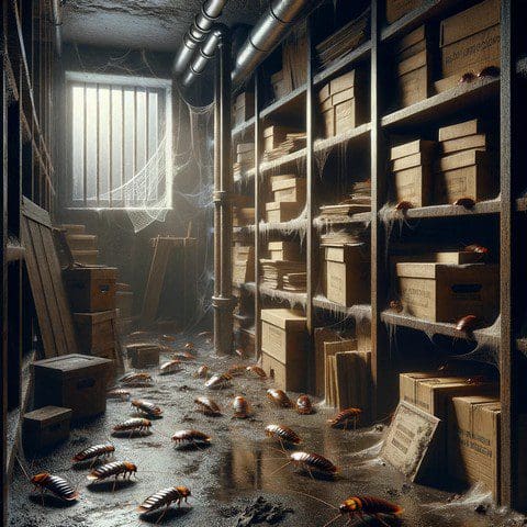 Cafards dans un sous-sol humide