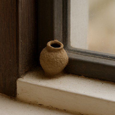 nid de guêpe maçonne dans un cadre de fenêtre nid de guêpe maçonne dans un cadre de fenêtre