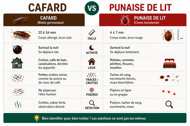 infographie différence cafard et punaise de lit — marques sur le corps, traces sur les draps, habitat et traitement infographie différence cafard et punaise de lit — marques sur le corps, traces sur les draps, habitat et traitement
