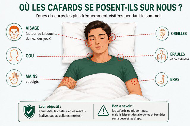schéma zones du corps exposées aux morsures de cafards pendant le sommeil — mains, bouche, paupières et cou schéma zones du corps exposées aux morsures de cafards pendant le sommeil — mains, bouche, paupières et cou