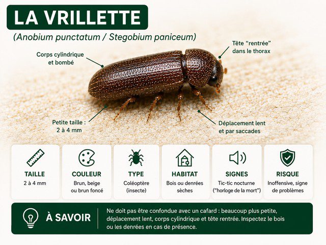 La vrillette — minuscule, lente et signe de problèmes dans le bois ou les denrées