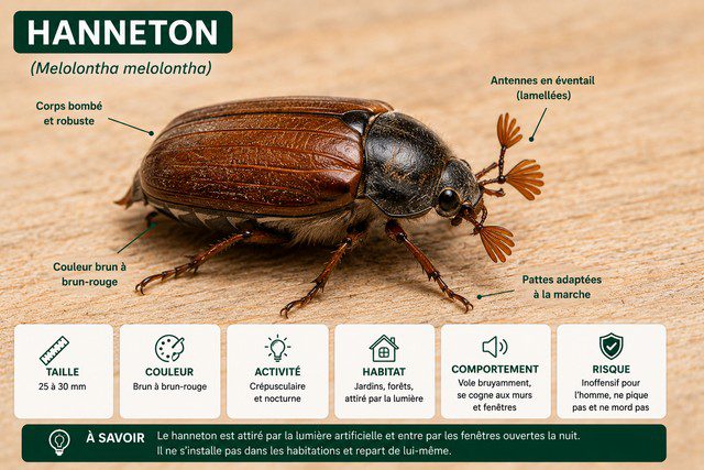 Le hanneton — gros, bombé, bruyant et exactement l'inverse d'un cafard dans son comportement