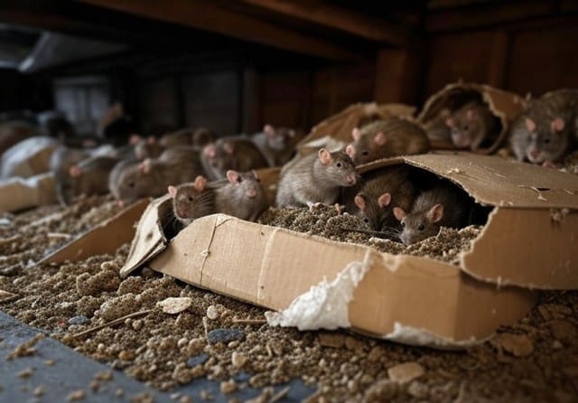 Nid de rats caché dans un grenier