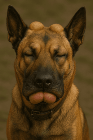 piqure-de-guepe-chien-oedeme-de-quincke Œdème de Quincke sur un chien (gonflement de la lèvre, babines, autour des yeux et sur la tête) suite à une piqûre de guêpe
