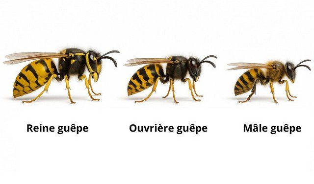 reine guêpe, ouvrière guêpe, mâle guêpe reine guêpe, ouvrière guêpe, mâle guêpe