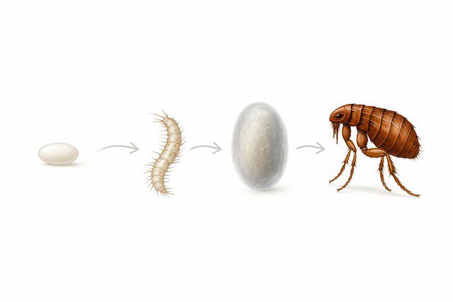 Illustration du cycle de vie d’une puce œuf, larve, cocon et adulte Illustration du cycle de vie d’une puce œuf, larve, cocon et adulte