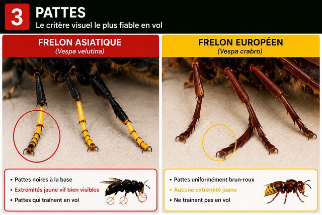 comparaison pattes frelon asiatique frelon européen extrémités jaunes identification en vol comparaison pattes frelon asiatique frelon européen extrémités jaunes identification en vol