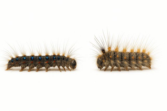 une chenille de Bombyx et une chenille processionnaire