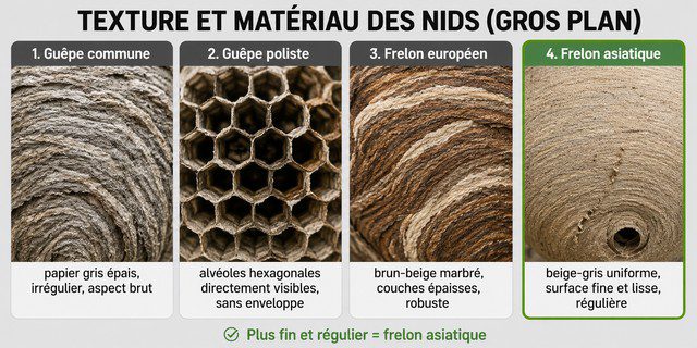 Texture des nids de guêpes, frelon européen et frelon asiatique