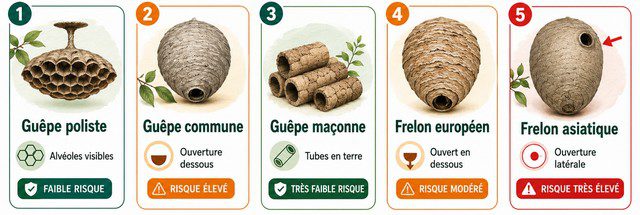 infographie reconnaître nid de guêpe ou de frelon ouverture latérale frelon asiatique