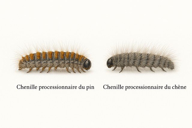 chenille processionnaire du chêne à côté d’une chaîne de chenilles processionnaires du pin chenille processionnaire du chêne à côté d’une chaîne de chenilles processionnaires du pin