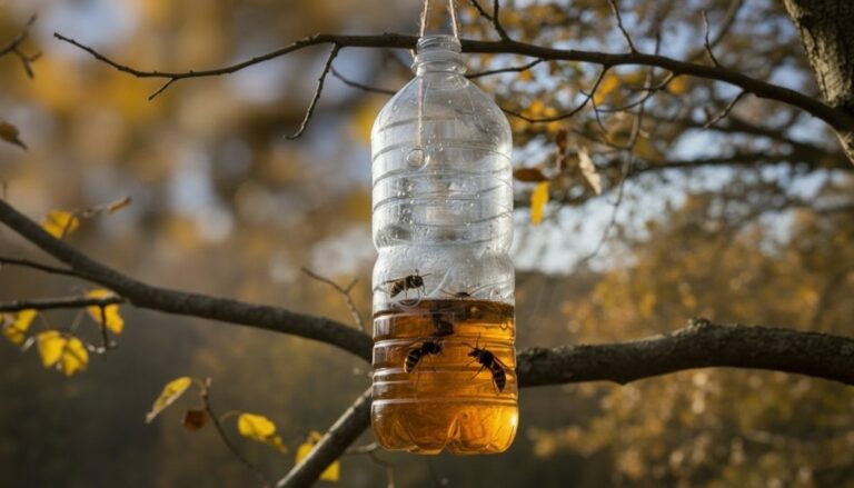 Piège à frelons asiatiques artisanal suspendu avec insectes capturés à l'intérieur