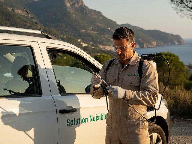 Technicien de désinsectisation en Corse, prêt à intervenir avec ses outils professionnels Technicien de désinsectisation en Corse, prêt à intervenir avec ses outils professionnels
