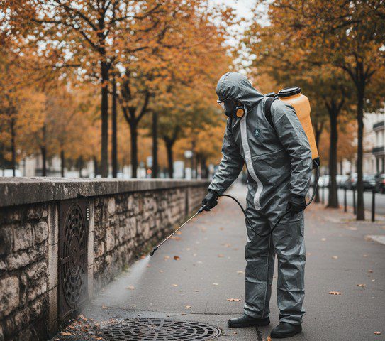 pulvérisation anti-moustiques près d’une grille d’égout