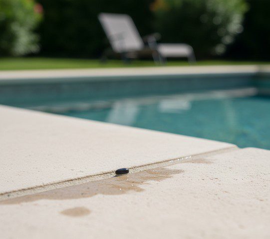 Œuf de moustique collé sur le bord d’une piscine, visible à la ligne d’eau