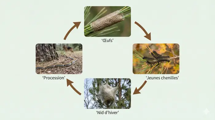 cycle de vie de la chenille processionnaire du pin