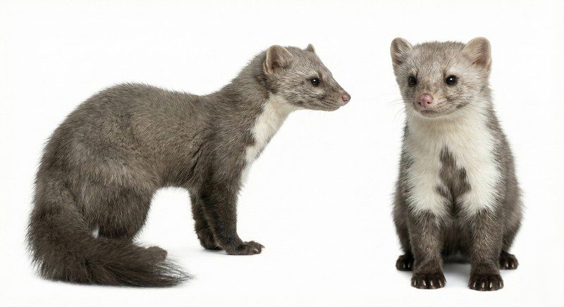 Fouine adulte vue de profil et de face avec bavette blanche