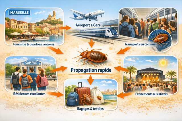 mécanismes de propagation de la punaise de lit à Marseille