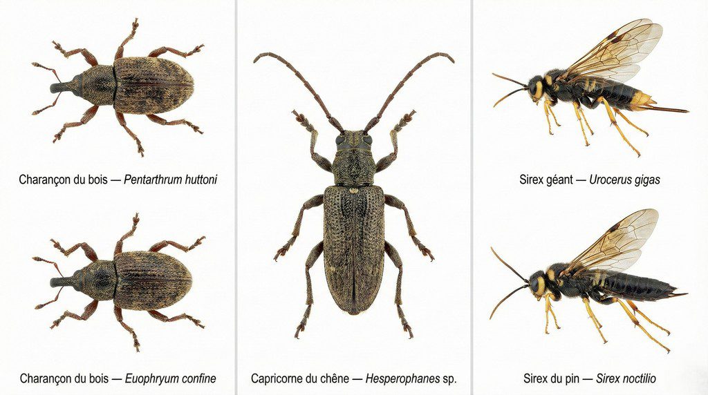 Autres xylophages du bois - charançons, capricorne du chêne et sirex (identification) Autres xylophages du bois - charançons, capricorne du chêne et sirex (identification)