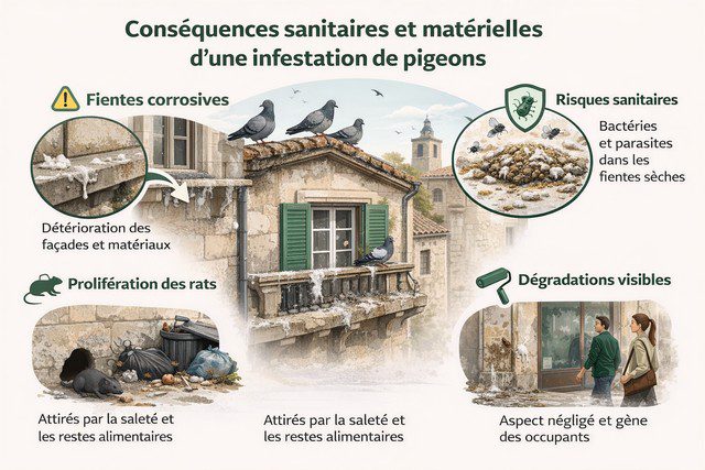 Conséquences d'une infestation de pigeons