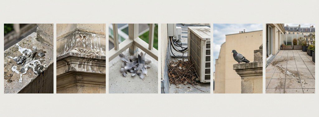 Infographie photo des signes de présence de pigeons