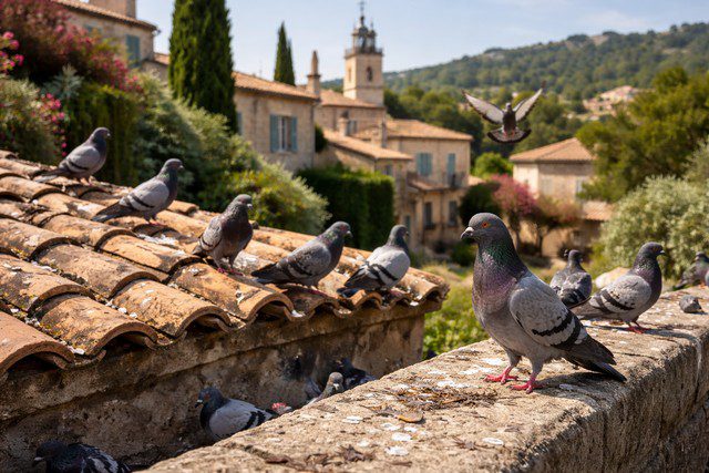 Pigeons sur un toit provençal
