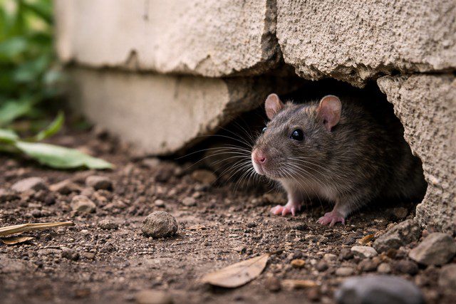 Rat émergeant de la fondation fissurée