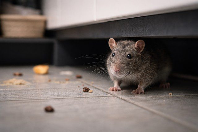 Rat sous le meuble de cuisine