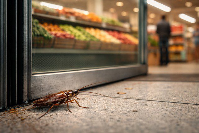 blatte près de l'entrée d'un magasin