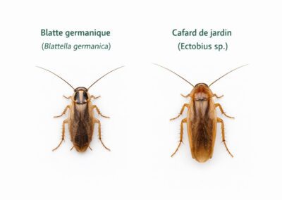 Distinguer blatte germanique et cafard de jardin -- Vue du dessus (top view)