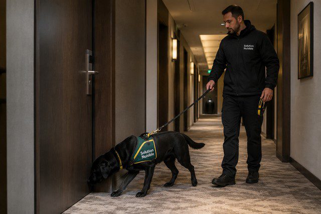 Détection canine punaises de lit hôtel · fiabilité 95% · Solution Nuisible