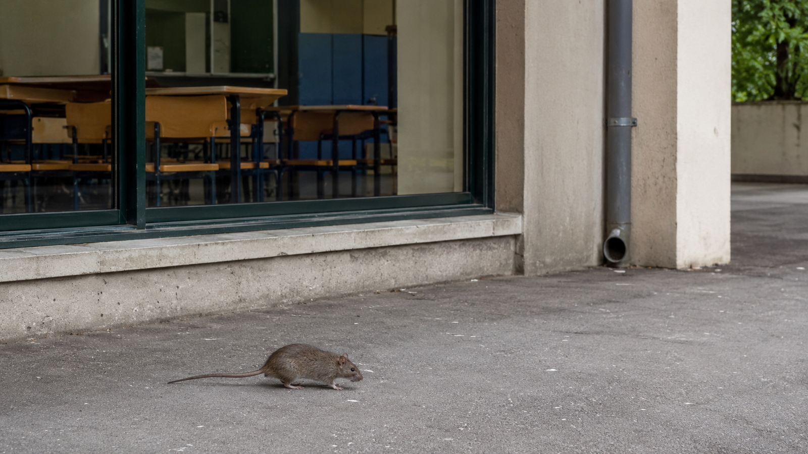 rat devant la salle d'une école