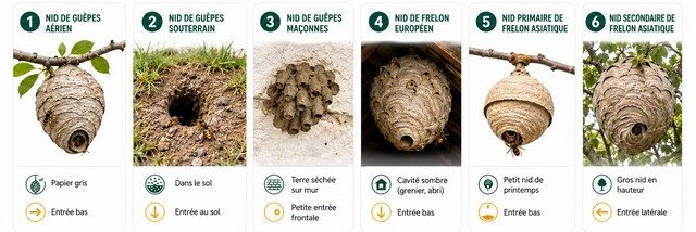 Comparatif des différents nids de guêpes et de frelons rencontrés en Essonne.
