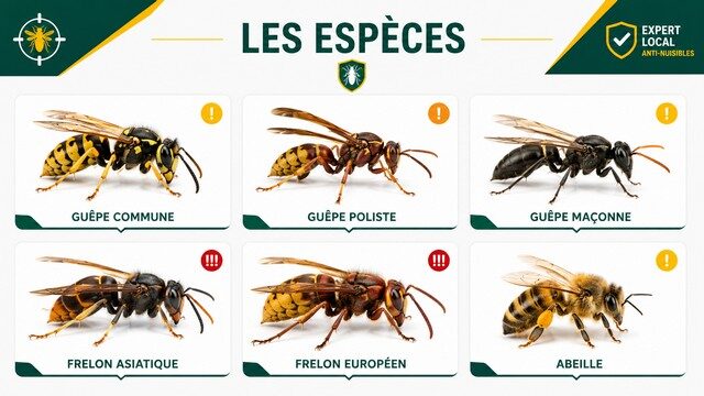Comparatif des principales espèces de guêpes, frelons et abeilles