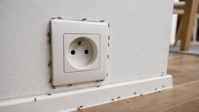 Fourmis près d'une prise électrique