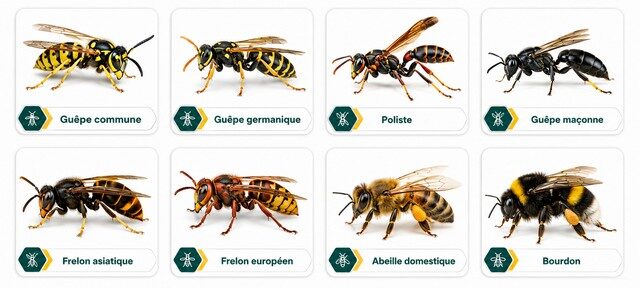 Infographie des différentes espèces de guêpes, frelons et abeilles à reconnaître