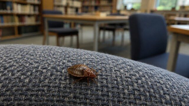 Punaise sur tissu dans une bibliothèque