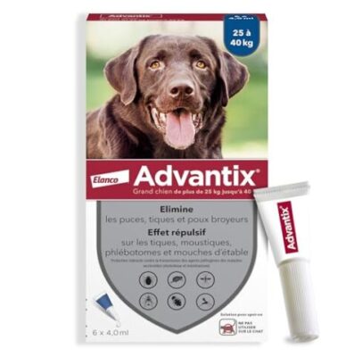 Advantix Pipettes contre 6 parasites, pour chien entre 25 et 40 kg, dure 4 semaines (Lot de 4 ou 6)