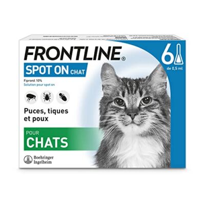 FRONTLINE Spot On pour chat – Pipettes anti-puces, anti-tiques et anti-poux – Protection jusqu’à 4 semaines – 6 pipettes