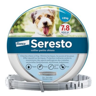 Seresto Collier Petits Chiens – Collier anti puces et anti tiques pour petits chiens de moins de 8 kg – Collier Seresto pour chien 7 à 8 mois de protection, réduit le risque de leishmaniose – Gris