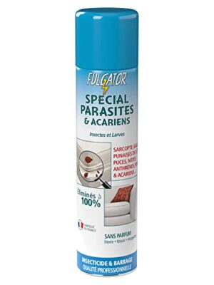 FULGATOR - insecticide large spectre 400 ml – spécial parasites, 100 % efficace contre gale, acariens, punaises de lit, poux, puces, mites et anthrènes – sans odeur, fabriqué en france