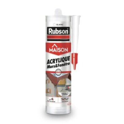 Rubson | Mastic Maison Acrylique Murs & Fenêtres (cartouche de 280 ml) – Mastic acrylique blanc pour intérieur & extérieur – Comble fissure, joint porte et fenêtre