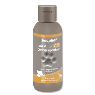 BEAPHAR – Lait Anti-démangeaisons pour Chien et Chat – Contient du Calendula aux vertus adoucissantes – Apaise et Calme Les Zones cutanées irritées – Soulage rapidemment Les démangeaisons – 125 ML