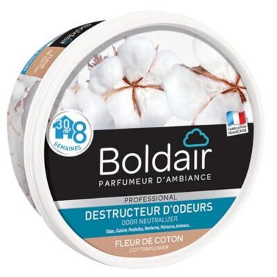 BOLDAIR - Destructeur d'Odeurs en Gel Fleur de Coton - Neutralise les Mauvaises Odeurs & Parfume l'Air - Made in France - Boîte Diffuseuse 300 g