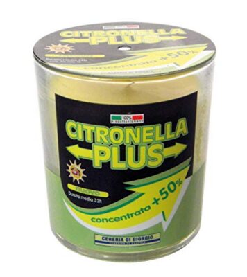 Cereria Di Giorgio Bougie en verre Plus - Citronnelle de Java 100% Naturel - Anti Moustiques - Durée 32 Heures, Cire de Paraffine, Jaune, 7 cm
