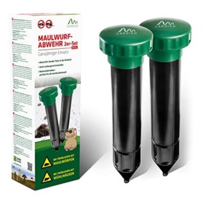 GARDIGO® Répulsif Anti-Taupes Vibrations - Lot de 2 | Fréquence Variable 400-1000 Hz | Anti-Campagnols et Nuisibles pour Jardin ~700 m² | Étanche, Durable et Facile à Installer.