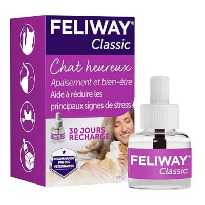 FELIWAY Classic Recharge 48 ml – Phéromones apaisantes pour chat et chaton – Recharge pour diffuseur 30 jours contre les signes de stress